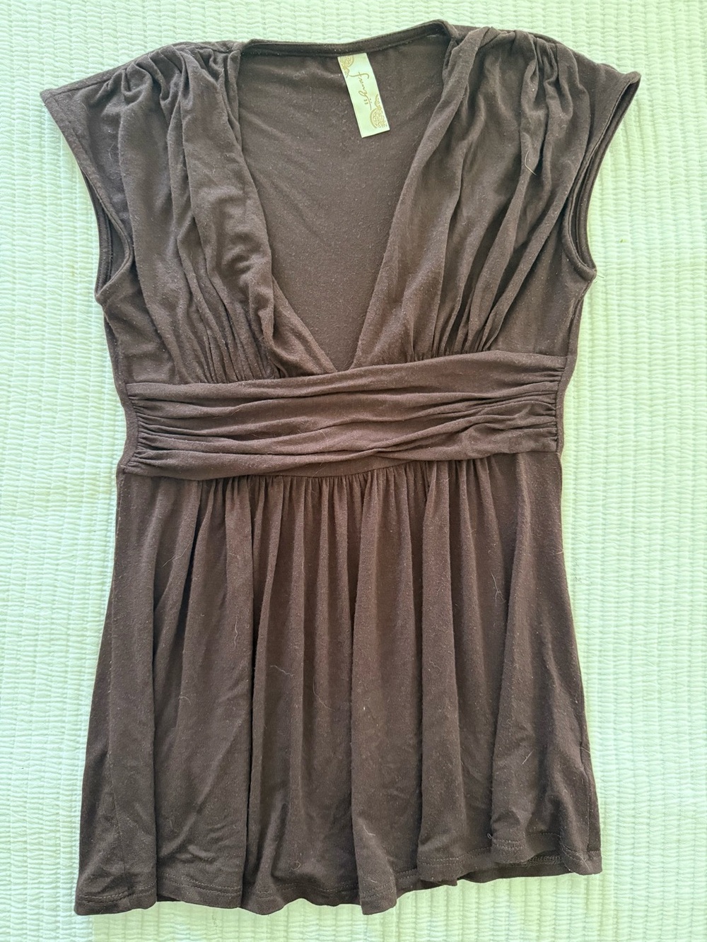 Frenzied Brown V-Neck Ruched Waist Blouse